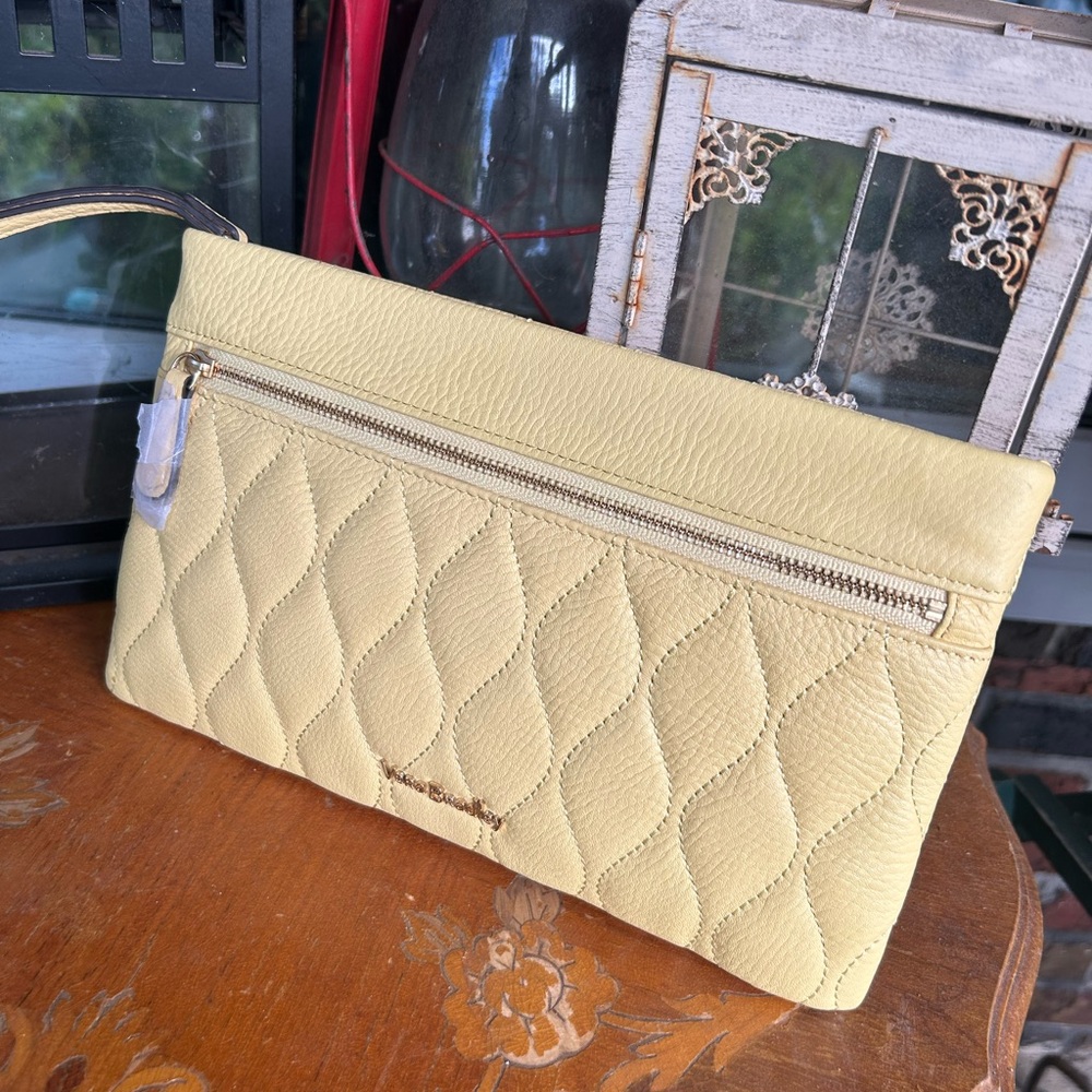 Vera Bradley MIA Yellow Leather Quilted Wristlet - Picture 10 of 11